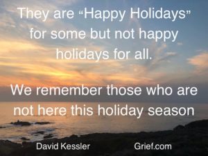 Grief Quote by David Kessler-50; They are "Happy Holidays" for some but not happy holidays for all. We remember those who are not here this holiday season.